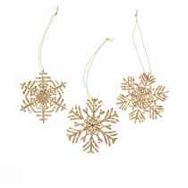 Artikel Decoratiehanger hout sneeuwvlokken deco goud winter Ø10cm 9st