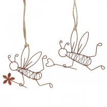 Decoratiehanger metaal bijen decoratiehanger roest 9x6,5cm 6st