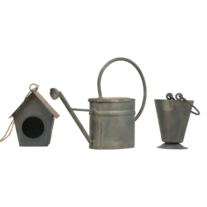 Decoratieve hanger metaal decoratief tuingrijs vintage 5-15cm set van 3