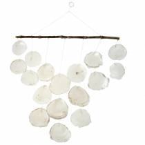 Maritieme deco hanger schelp windgong op drijfhout tak L65cm