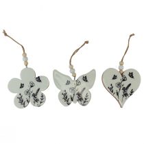 Artikel Decoratieve hanger hart bloem vlinder wit naturel 9cm 3st