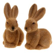 Artikel Deco konijn flocked bruin 15cm 4st
