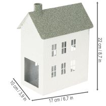 Artikel Decoratief metalen huisje in de vorm van een huis met ramen en schoorsteen, 22 cm.