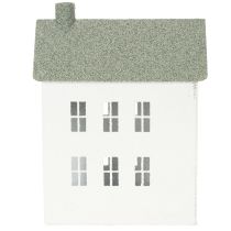 Artikel Decoratief metalen huisje in de vorm van een huis met ramen en schoorsteen, 22 cm.