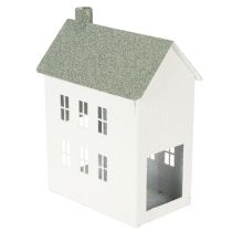 Artikel Decoratief metalen huisje in de vorm van een huis met ramen en schoorsteen, 22 cm.
