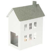 Artikel Decoratief metalen huisje in de vorm van een huis met ramen en schoorsteen, 22 cm.