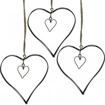 Decoratief hart om op te hangen metalen hart zwart 10,5cm 6st