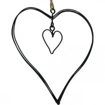 Decoratief hart om op te hangen metalen hart zwart 10,5cm 6st