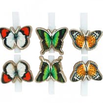 Decoratieve clip vlinder, cadeau-decoratie, lente, vlinders gemaakt van hout 6st