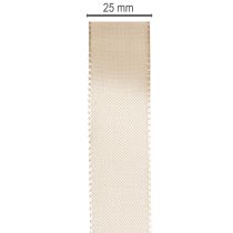 Artikel Decoratief satijnen lint, beige taftlint, 25 mm breed, 50 m lang.