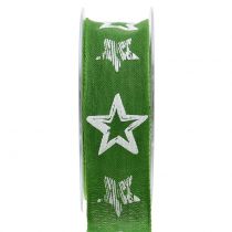Decoratieve lintjute met stermotief groen 40mm 15m