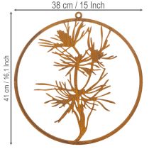 Artikel Decoratieve metalen ring, wanddecoratie van verweerd staal, dennentak, Ø38cm