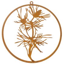 Artikel Decoratieve metalen ring, wanddecoratie van verweerd staal, dennentak, Ø38cm