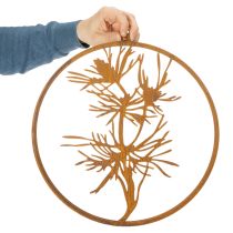 Artikel Decoratieve metalen ring, wanddecoratie van verweerd staal, dennentak, Ø38cm