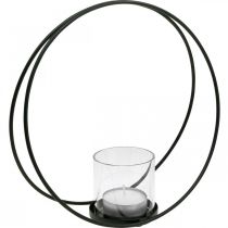 Decoratieve ring lantaarn metalen kandelaar zwart Ø28,5cm
