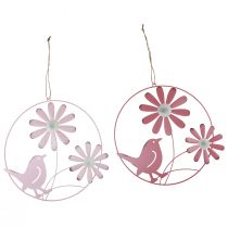 Artikel Decoratieve ring metaal hangdecoratie bloemen roze Ø30cm 2st