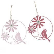 Decoratieve ring metaal hangdecoratie bloemen roze Ø23cm 4st