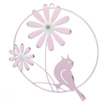 Artikel Decoratieve ring metaal hangdecoratie bloemen roze Ø23cm 4st