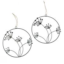 Artikel Decoratieve ring metaal hangdecoratie zwarte bloemen Ø23cm 2 st
