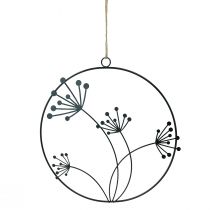 Artikel Decoratieve metalen ring, zwart, hangende decoratie, bloemen, Ø23cm, set van 2, zomerse wanddecoratie