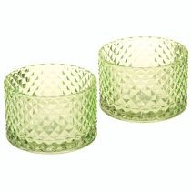 Artikel Decoratieve komvormige glazen theelichthouder groen retro Ø10,5cm 2 stuks
