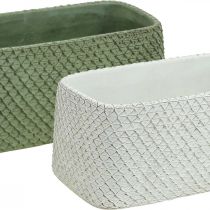 Sierschaal keramiek groen wit reliëf net 23x12.5cm H11cm 2st