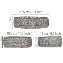 Artikel Decoratieve metalen schaal, grijs en wit patroon, Ø16/19,5/23,5 cm, set van 3