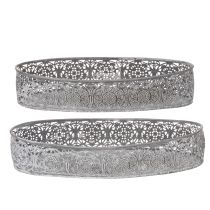 Artikel Decoratieve metalen kom, grijs patroon, ovaal, L36cm/33,5cm, set van 2