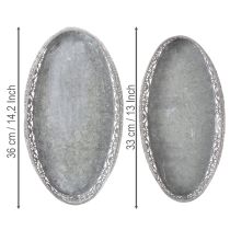 Artikel Decoratieve metalen kom, grijs patroon, ovaal, L36cm/33,5cm, set van 2