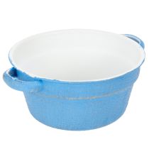 Artikel Decoratieve schaal/plantenbak, blauw metaal, shabby chic decoratie, Ø17cm, H8.5cm