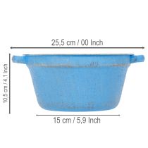 Artikel Decoratieve schaal/plantenbak, blauw metaal, shabby chic decoratie, Ø21cm, H10.5cm