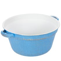 Artikel Decoratieve schaal/plantenbak, blauw metaal, shabby chic decoratie, Ø21cm, H10.5cm