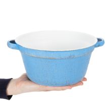 Artikel Decoratieve schaal/plantenbak, blauw metaal, shabby chic decoratie, Ø21cm, H10.5cm