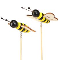 Artikel Decoratieve plug bijen decoratie hout zwart geel 6cm H35cm 8 stuks