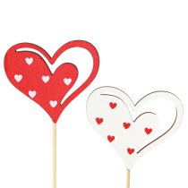 Artikel Decoratieve plug harten rood wit houten decoratie 7,5×6,5cm 12 st