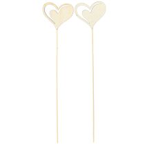 Artikel Decoratieve plug harten rood wit houten decoratie 7,5×6,5cm 12 st