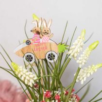 Sierplug konijn in de auto hout Paasdecoratie wortel 9×7,5 cm 16 stuks