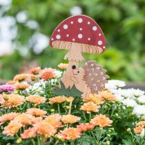 Sierpluggen, herfst houten decoratie, egel met paddenstoel H11cm L34cm 12st