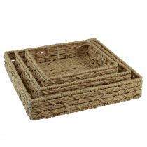 Artikel Decoratief dienblad vierkante mand metaal naturel 30/25/20cm set van 3