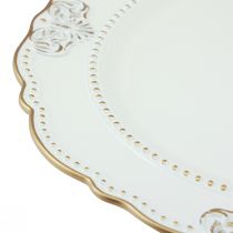 Artikel Decoratief bord rond kunststof antiek bord wit goud Ø33cm