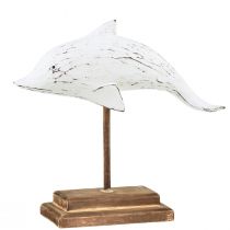 Dolfijn decoratie Albasia Maritieme houten decoratie wit 28×6,5×26cm