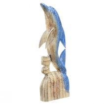 Dolfijnfiguur maritiem houten decoratie handgesneden blauw H59cm