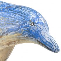 Artikel Dolfijnfiguur maritiem houten decoratie handgesneden blauw H59cm