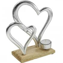 Theelichthouder hart metaal decoratie tafeldecoratie hout 22cm