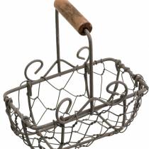 Artikel Mini draadmand variatie met houten handvat, roestbruin, H10,5–11,5cm, 9 stuks