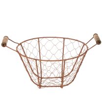 Artikel Vintage ronde draadmand met houten handvatten, metalen mand, roestkleurige afwerking, Ø22cm