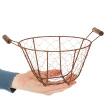 Artikel Vintage ronde draadmand met houten handvatten, metalen mand, roestkleurige afwerking, Ø22cm
