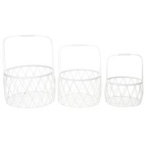 Artikel Draadmand met handvat, wit metaal, Ø25/30/35 cm, set van 3