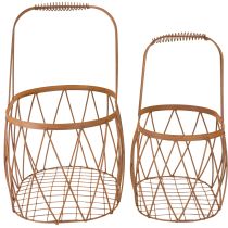 Artikel Ovale draadmand met handvat, tuindecoratie, roestkleurige afwerking, 30/25 cm, set van 2