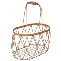 Artikel Ovale draadmand met handvat, tuindecoratie, roestkleurige afwerking, 30/25 cm, set van 2
